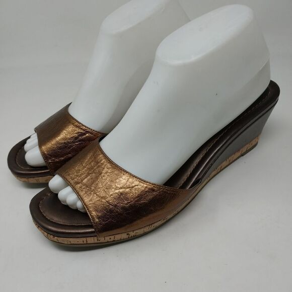 TALBOTS WEDGE SANDAL. CORK AND BRONZE. SIZE 10 B. - Picture 2 of 14